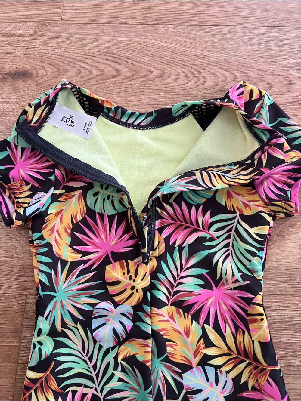 art class Tropical Leaf Short-Sleeve One-Piece Swimsuit NWT Girls Size L 10/12 - Picture 3 of 8